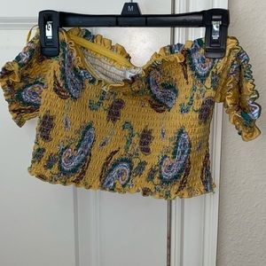 yellow off the shoulder tube top